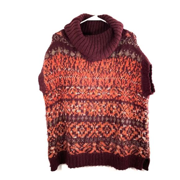 Free People Snow Bunny Maroon Orange Wool Alpaca Fair Isle Sweater Small - Picture 2 of 13